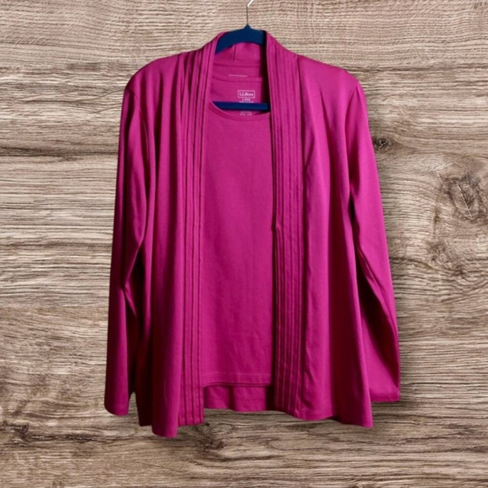 L.L.Bean Supima Cotton Open Front Pintuck Neckline Jersey Knit Cardigan large